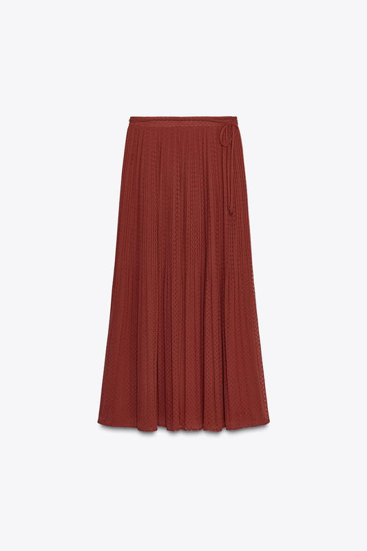 BELTED PLEATED MIDI SKIRT