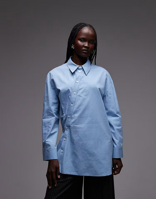 Oversized wrap over shirt in blue