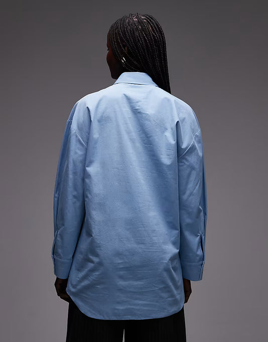 Oversized wrap over shirt in blue