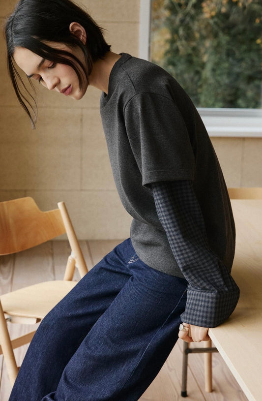 Double sleeve checked t-shirt