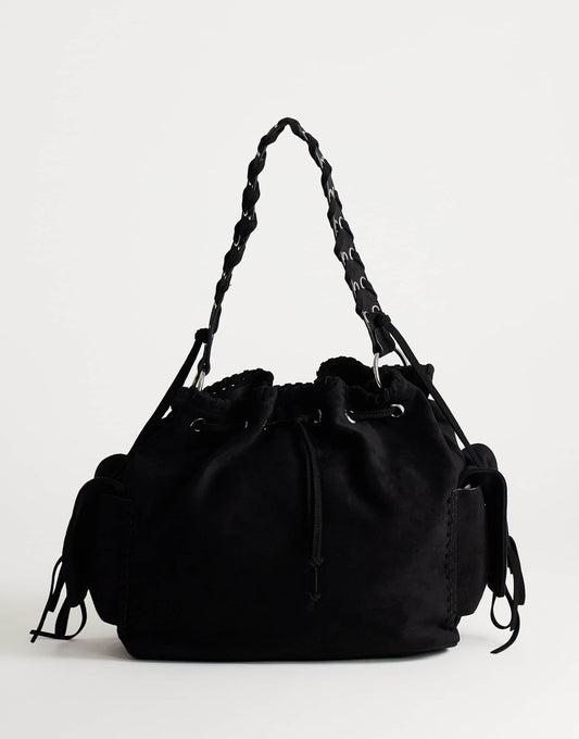 Simone large suedette pocket detail bucket shoulder bag
