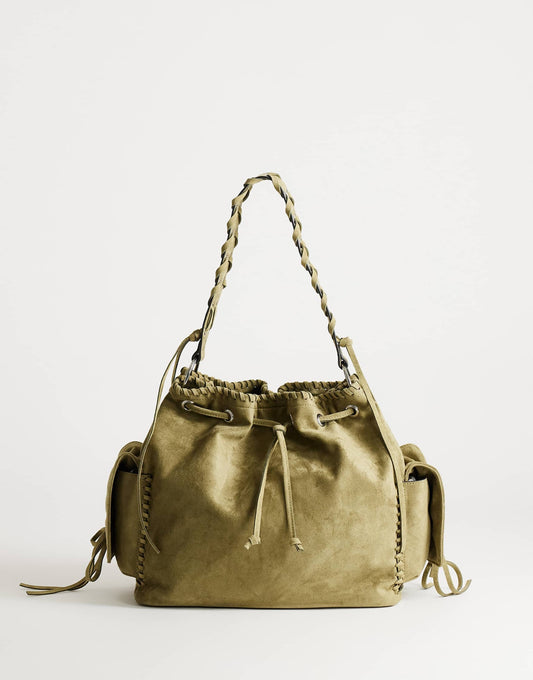 Simone large suedette pocket detail bucket shoulder bag