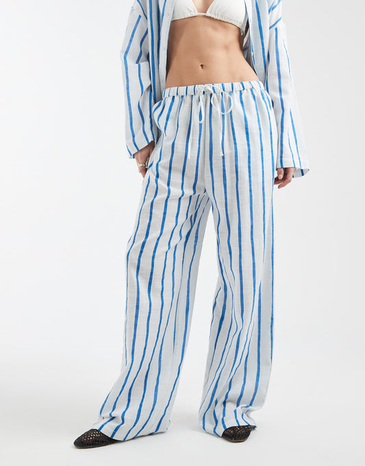Cotton trouser in blue stripe