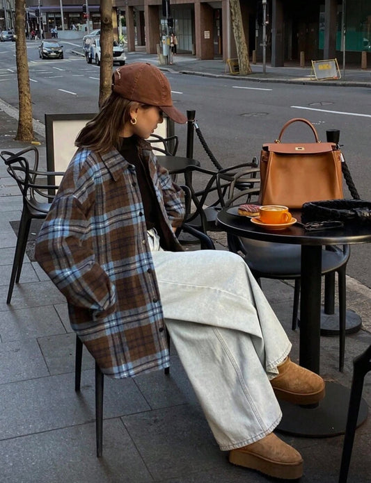 Plaid Loose Retro Long Sleeve Pocket