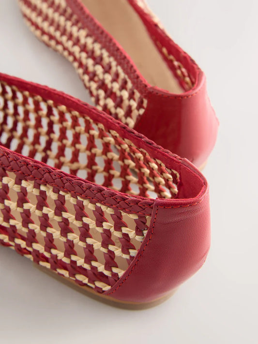 Red/Cream Forever Comfort® Raffia Bow Ballet Shoes