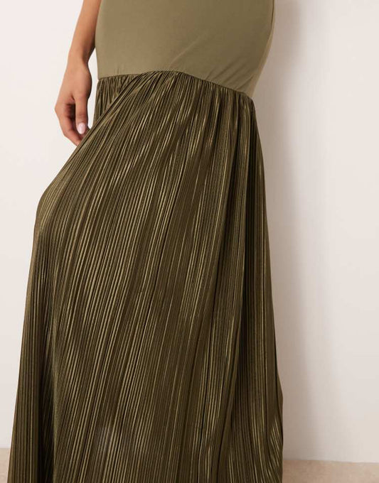Racer scoop hybrid plisse maxi dress in green