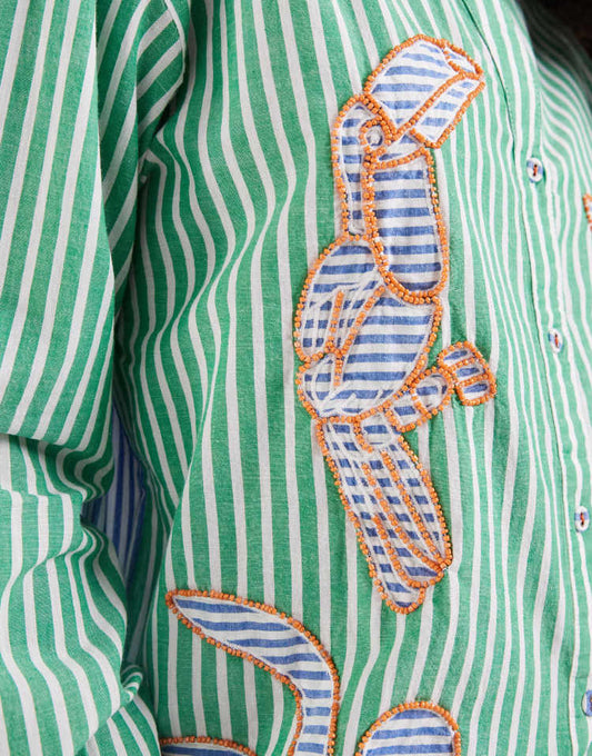 River Island striped toucan embellished shirt in green