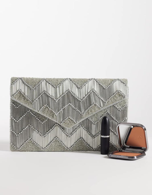 True Decadence embellished envelope clutch bag in silver