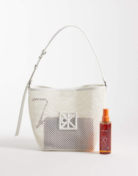Calvin Klein Jeans woven emblem logo bucket bag with purse in white