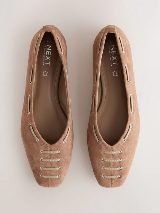 Black Forever Comfort® Suede Eyelet Square Toe Ballet Flats