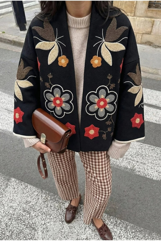 Black Embroidered Vintage Cashmere Jacket