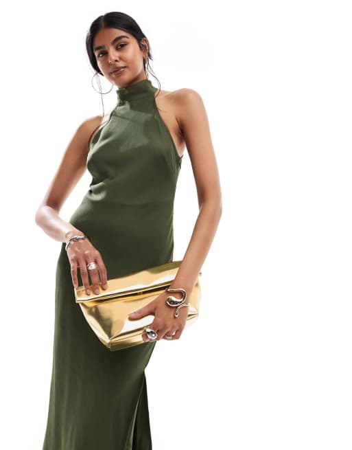 Roll top clutch bag in gold