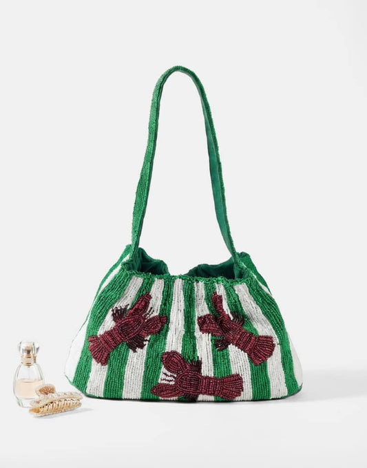 Embellished lobster pouch shoulder bag in multi