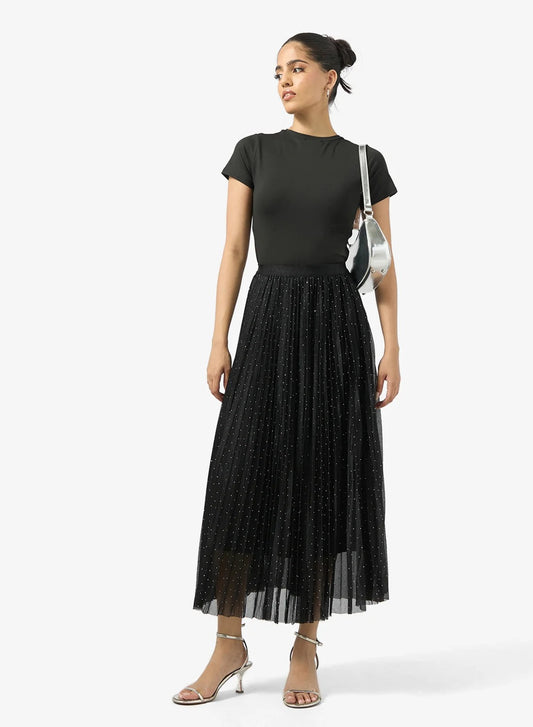 Shimmer Pleated Midi Skirt