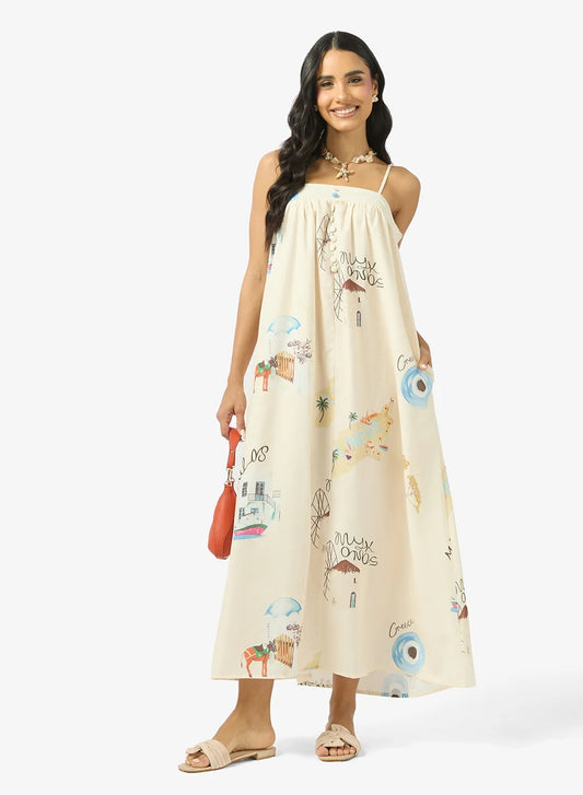 Bandeau A Line Printed Resort Dress