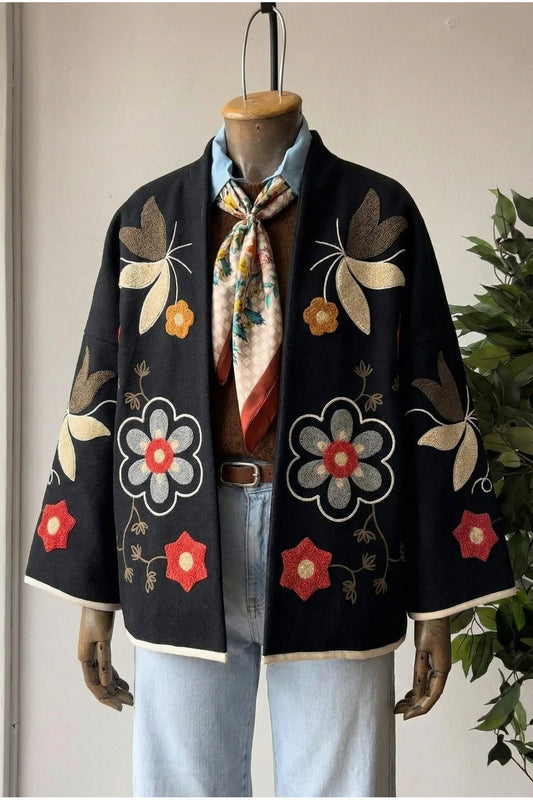 Black Embroidered Vintage Cashmere Jacket