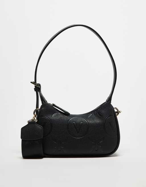 Valentino Samba embossed logo shoulder bag with crossbody strap in black - BLACK