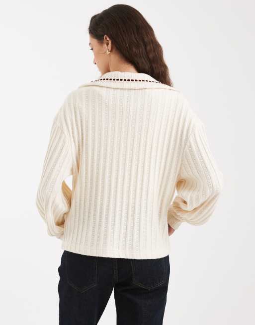 Miss Selfridge cable stitch long sleeve top with collar