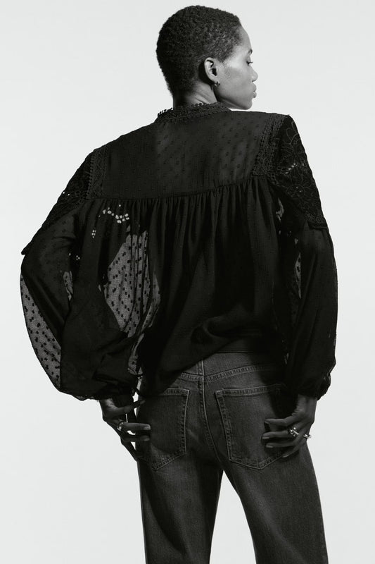 Sheer lace-detail blouse