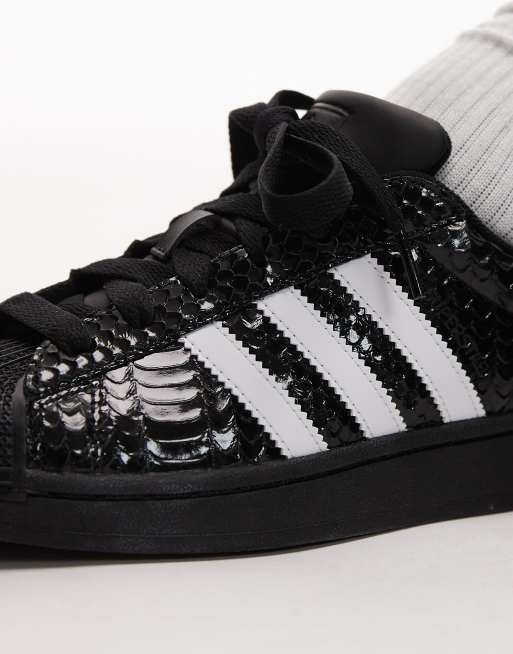 adidas Originals Superstar II croc print trainers in metallic black