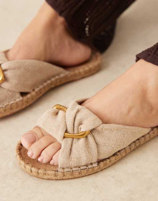 Jade knotted espadrille mules in stone