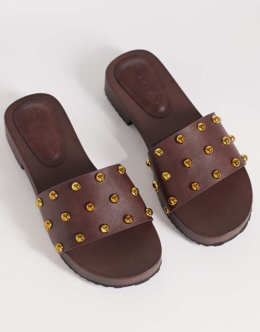 Fallen slider clog sandal in chocolate