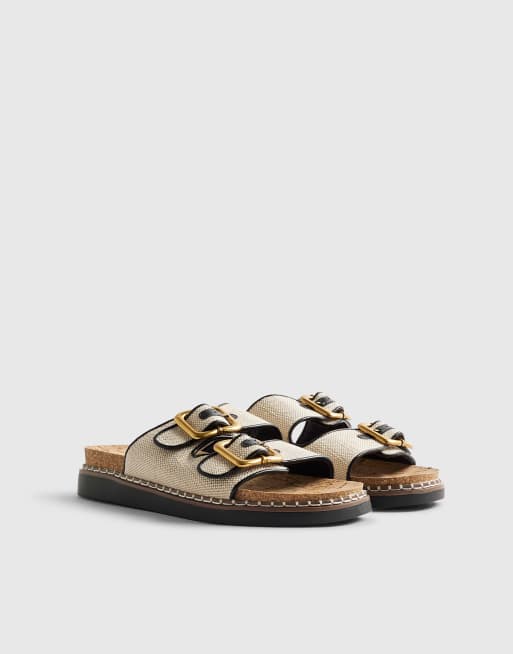 River Island Double strap footbed sandals in beige