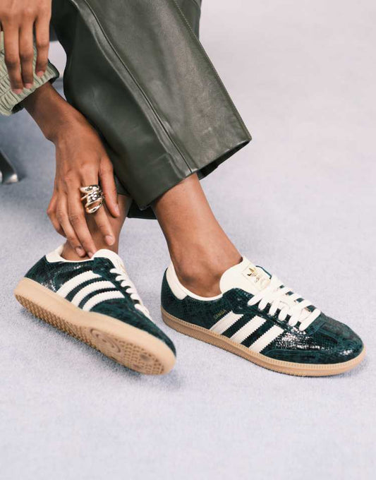 adidas Originals Samba OG trainers in dark green and cream snake print
