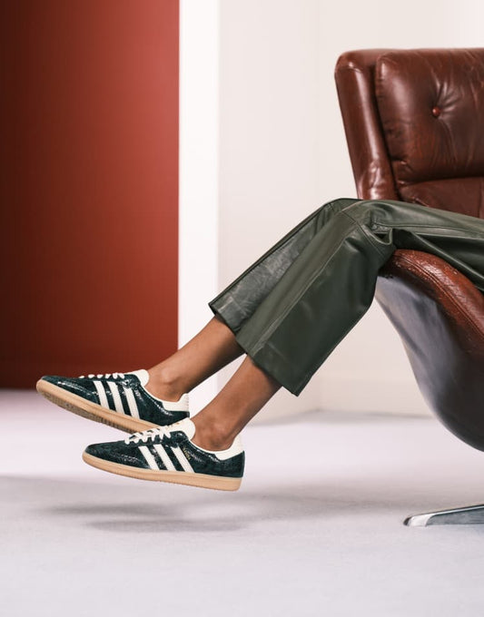 adidas Originals Samba OG trainers in dark green and cream snake print