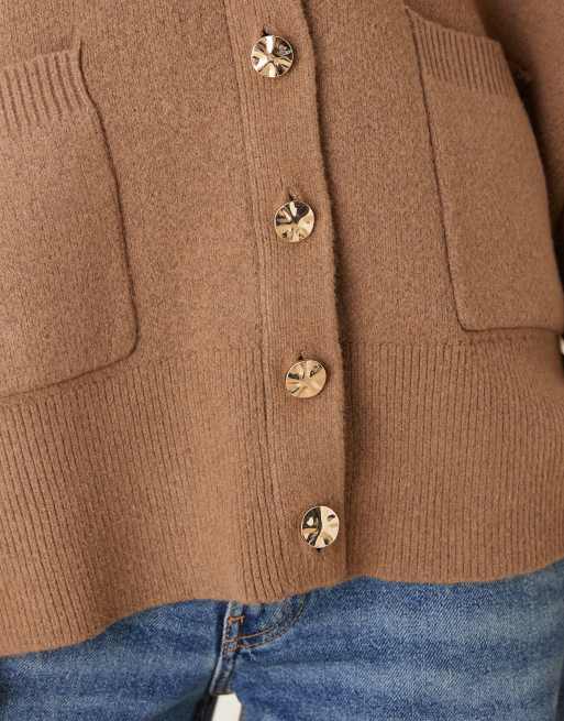 Oversized boyfriend cardigan in structured yarn in mocha