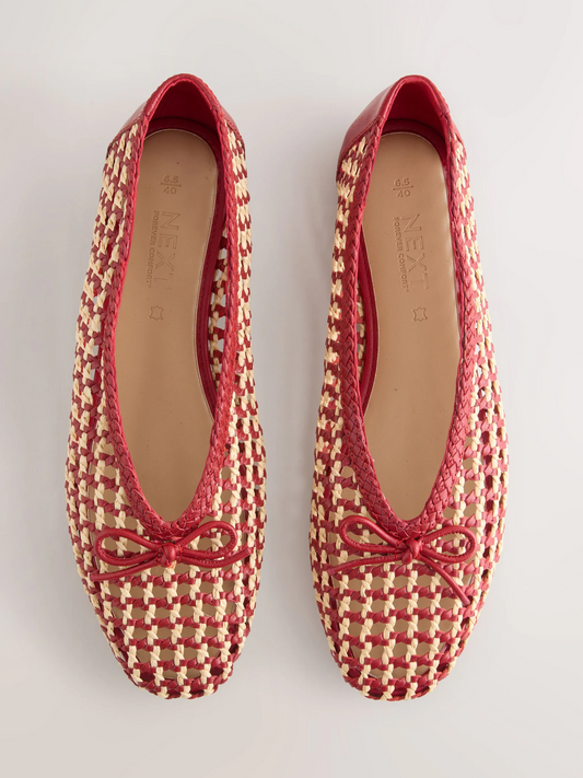 Red/Cream Forever Comfort® Raffia Bow Ballet Shoes