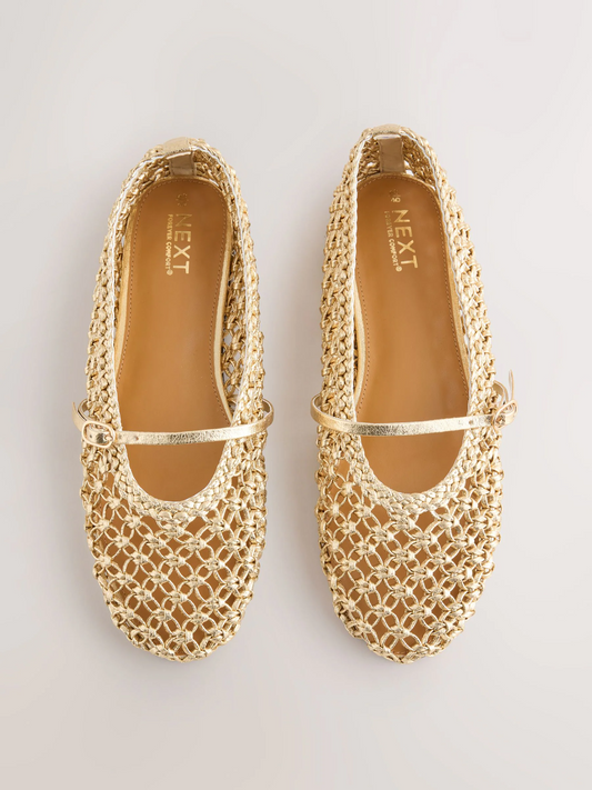 Gold Forever Comfort® Flower Weave Maryjane Shoes