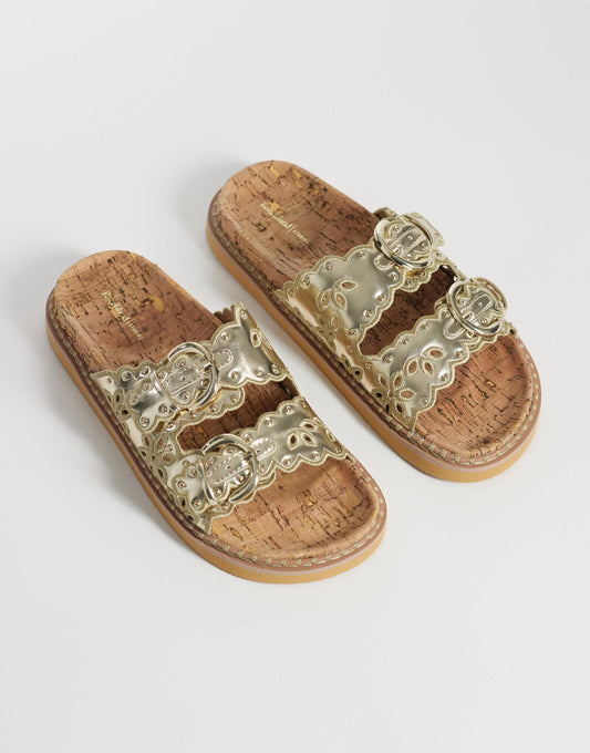 River Island double strap scallop detail sandal in gold