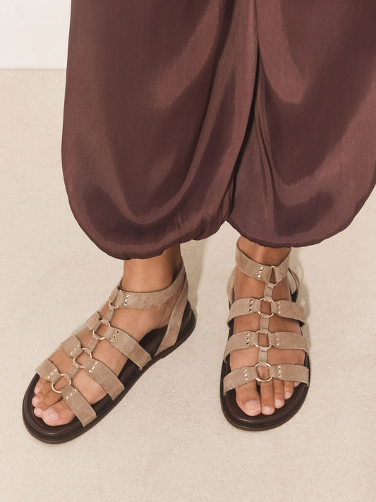 Neutral Suede Standard Fit Forever Comfort® Gladiator Hardware Footbed Sandals