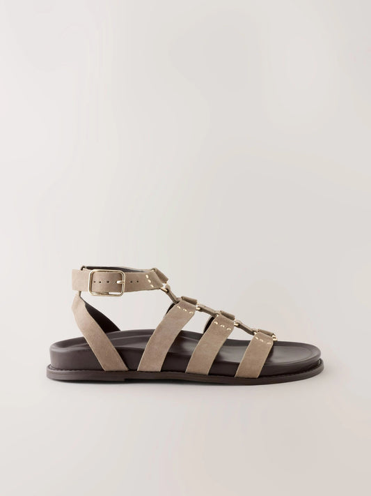Neutral Suede Standard Fit Forever Comfort® Gladiator Hardware Footbed Sandals