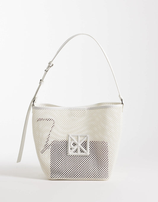 Calvin Klein Jeans woven emblem logo bucket bag with purse in white