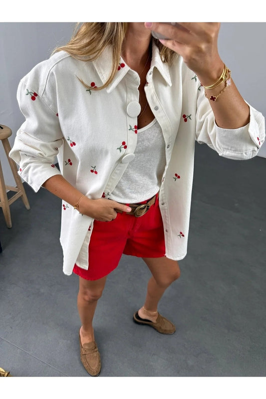 Cherry Embroidered Denim Jacket