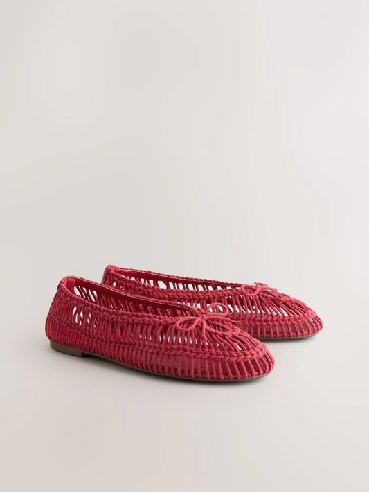 Red Forever Comfort® Round Toe Rope Ballet Flats