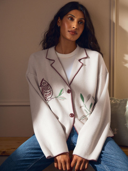 Laura Ashley Ecru Nordley Christmas Embroidered Cardigan