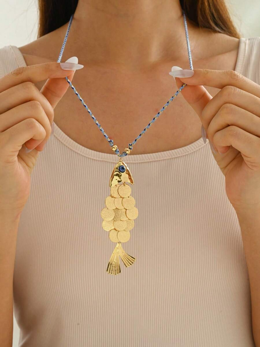 1pc 3D Movable Fish Pendant Gold Long Necklace For Women,