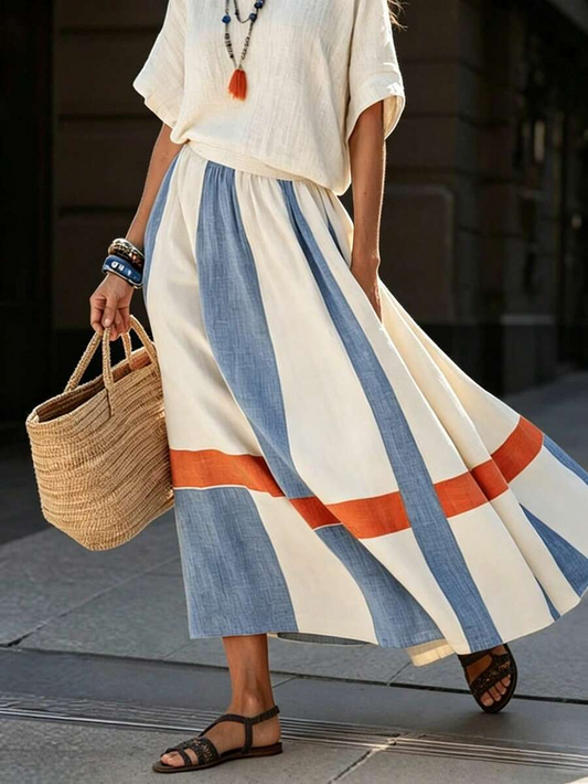 Breezaya Women's Casual Colorblock Elastic Waist Skirt, Summer