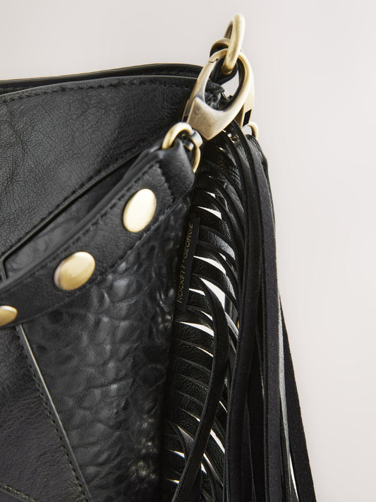 Rockett St George Black Studded Star Cross-Body Bucket Bag
