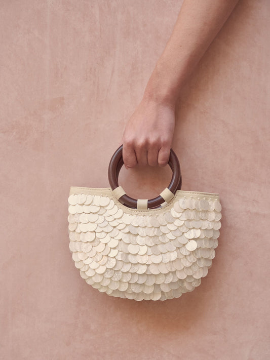 Friends Like These Ivory Shell Winged Top Handle Bag