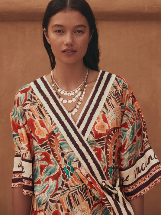 Rust Red Sleeved Wrap Summer Top