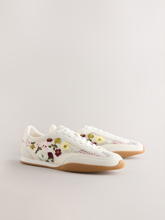 White Floral Forever Comfort® Slim Sole Embroidered Trainers