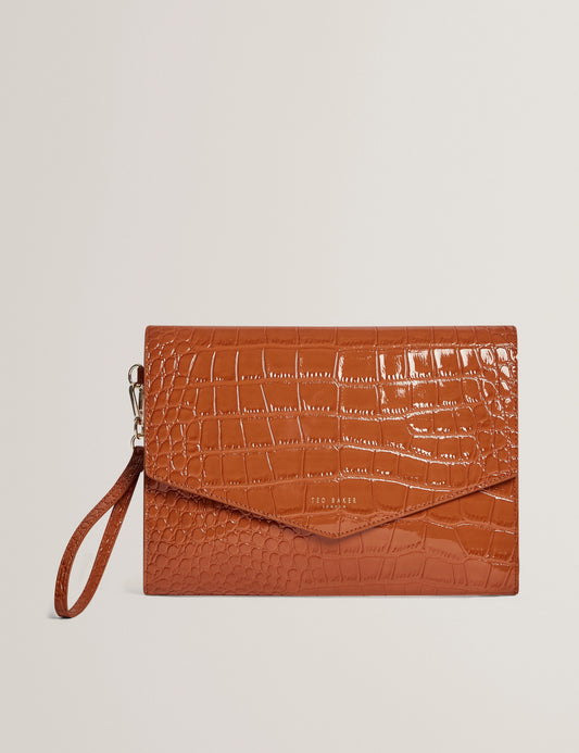 Wesslie Croc Effect Icon Envelope Pouch Tan
