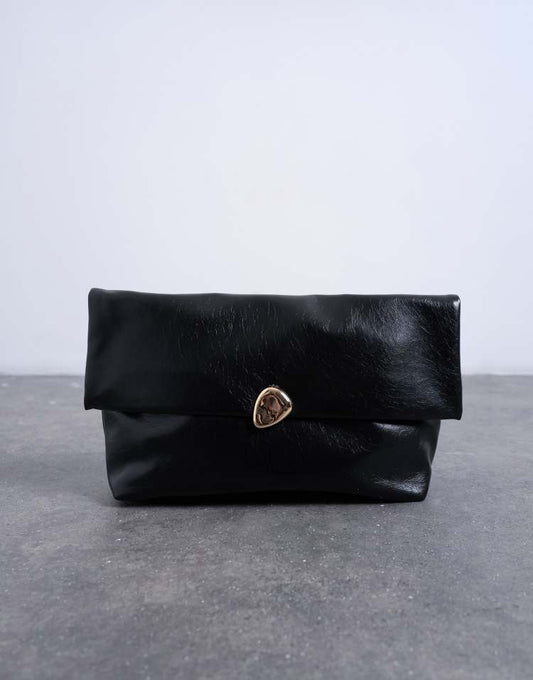 Topshop Gaia folded clutch bag with hardware in black