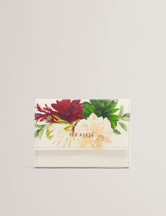 Bouqets Small Printed Floral Flapover Purse Cream