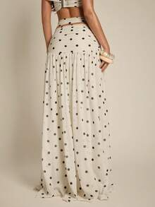 Women's Beige Polka Dot Autumn Flowy Skirt,