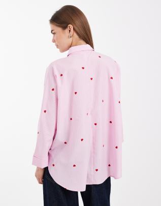 ONLY heart embroidery shirt in light pink stripes